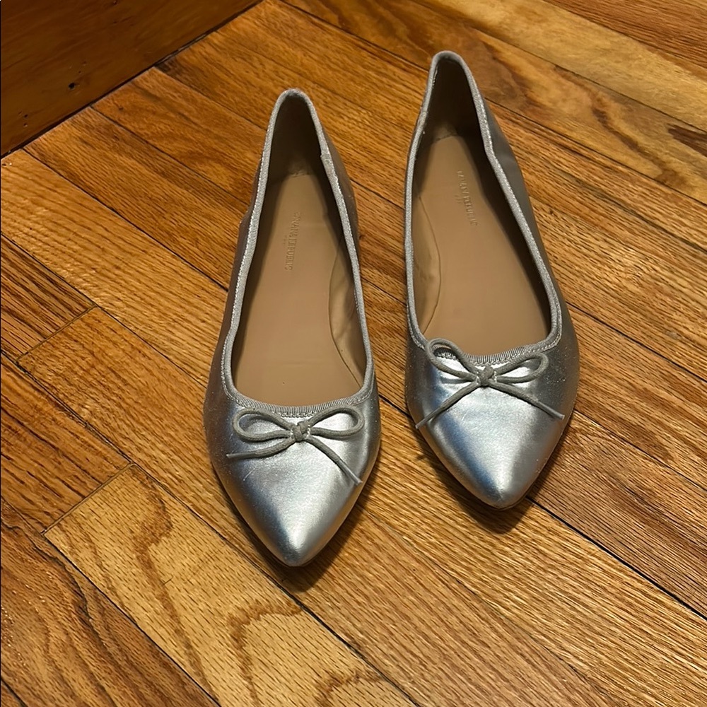 Banana Republic Silver Flats with Bow Detail